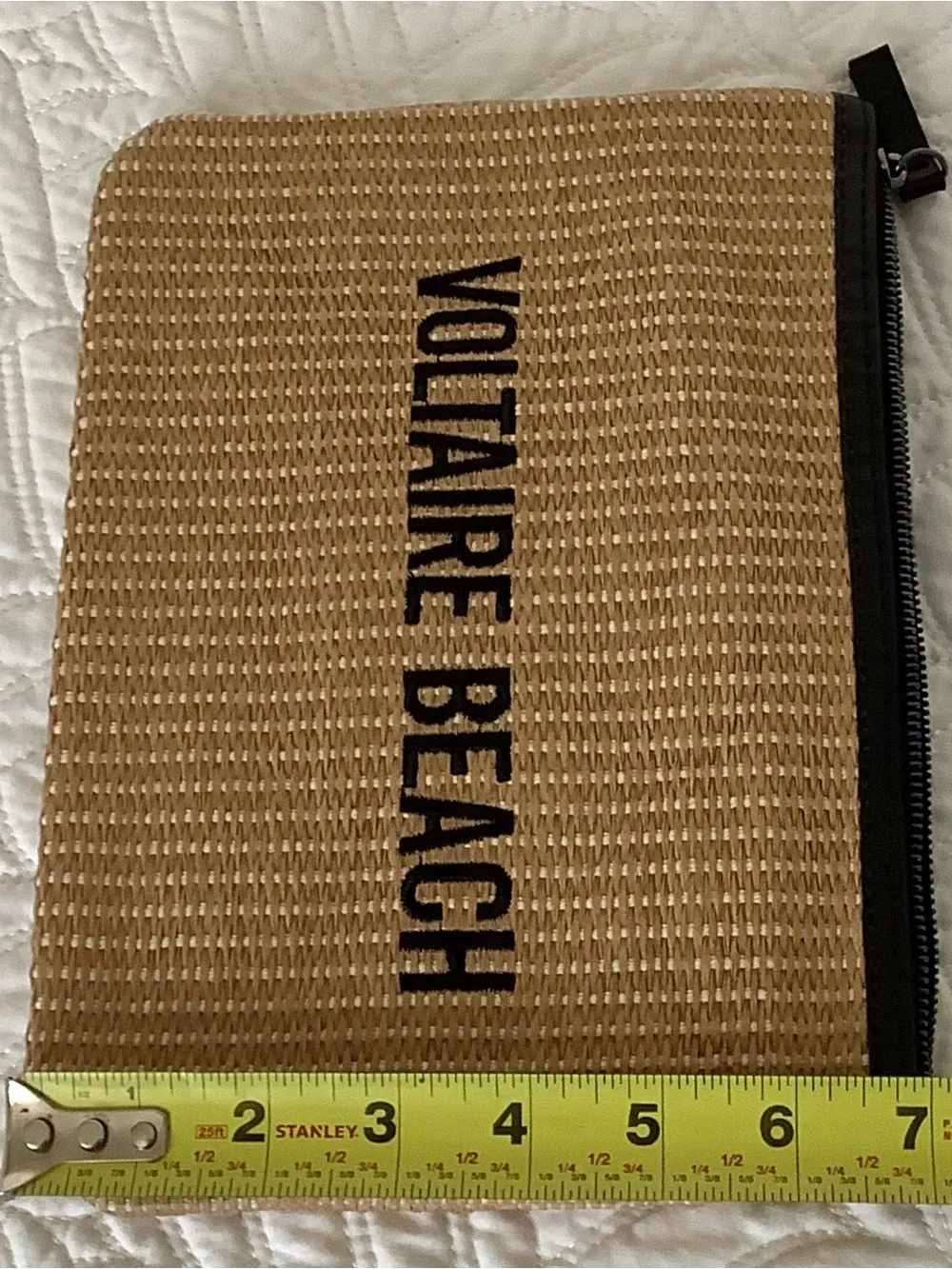 Woven Straw Clutch in Tan with Black Trim